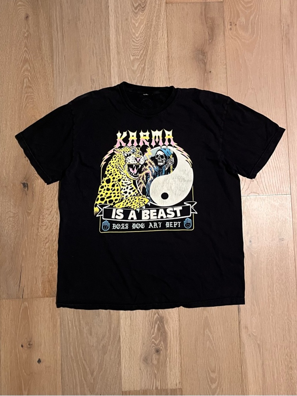 Vintage 2000s Karma Graphic T Shirt Black Karma Is A Beast Yin Yang
